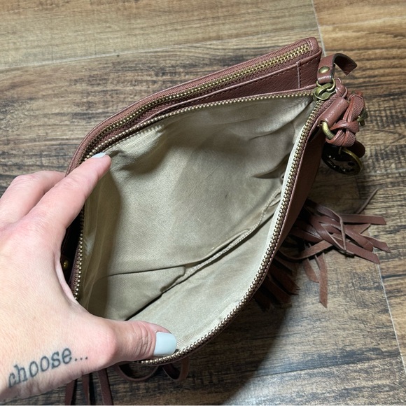 LUCKY BRAND BAILEY Western Boho Chic Brown Leather Fringe Purse Bag Clutch - Picture 9 of 13